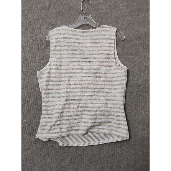 Anthropologie Maeve Womens Top Large Beige White Stripe Boucle Surplice Tank - Picture 5 of 6